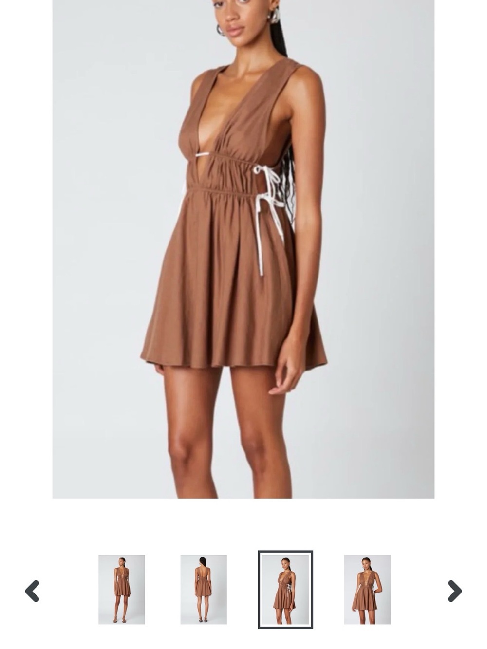 Brown Sleeveless V-Neck Mini Dress with Side Tie Accent